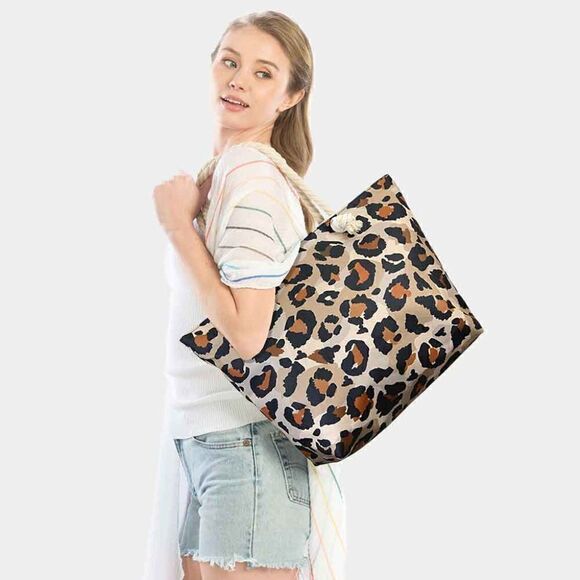 Leopard Pattern Print Beach Tote Bag - Picture 2 of 6